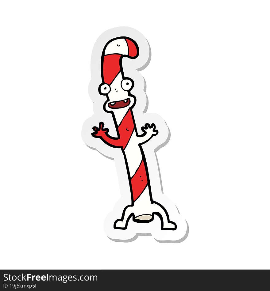 sticker of a cartoon dancing christmas candy cane