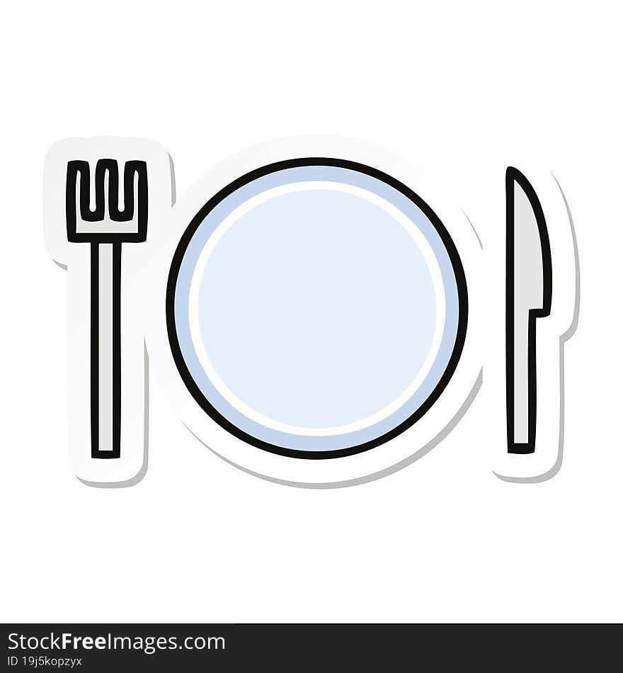 sticker of a cute cartoon plate and cutlery