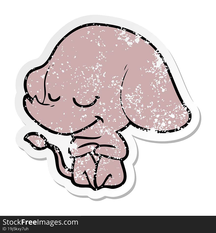 distressed sticker of a cartoon smiling elephant