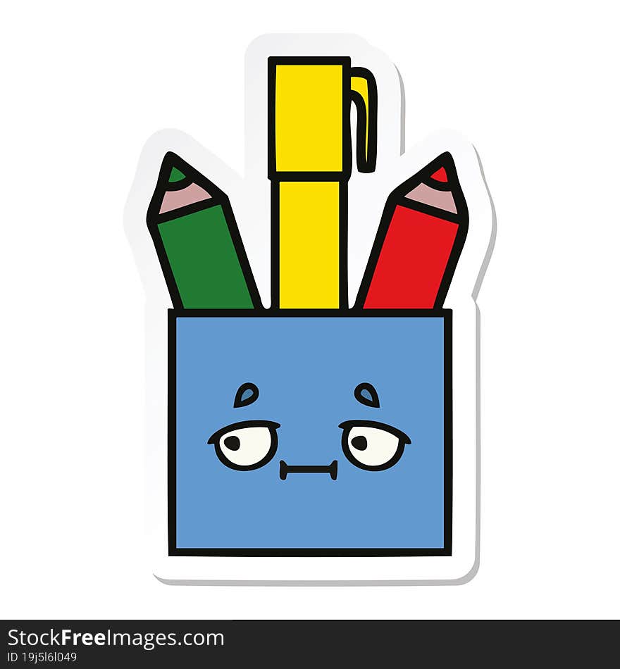 sticker of a cute cartoon pencil pot