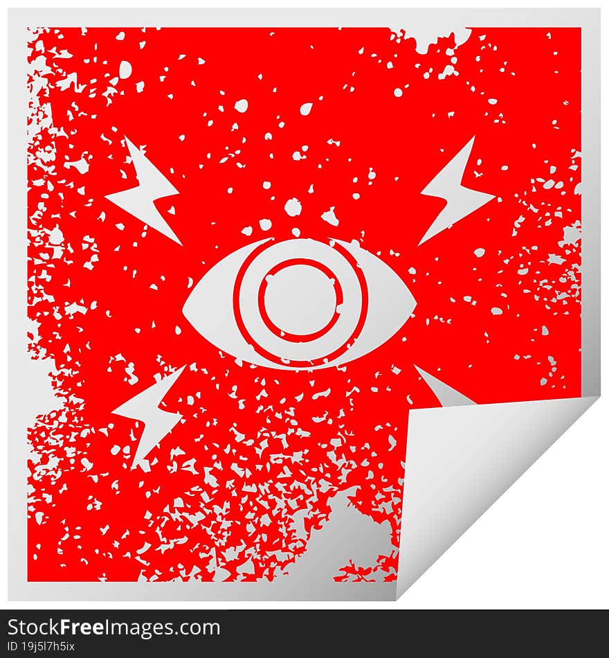 distressed square peeling sticker symbol of a mystic eye