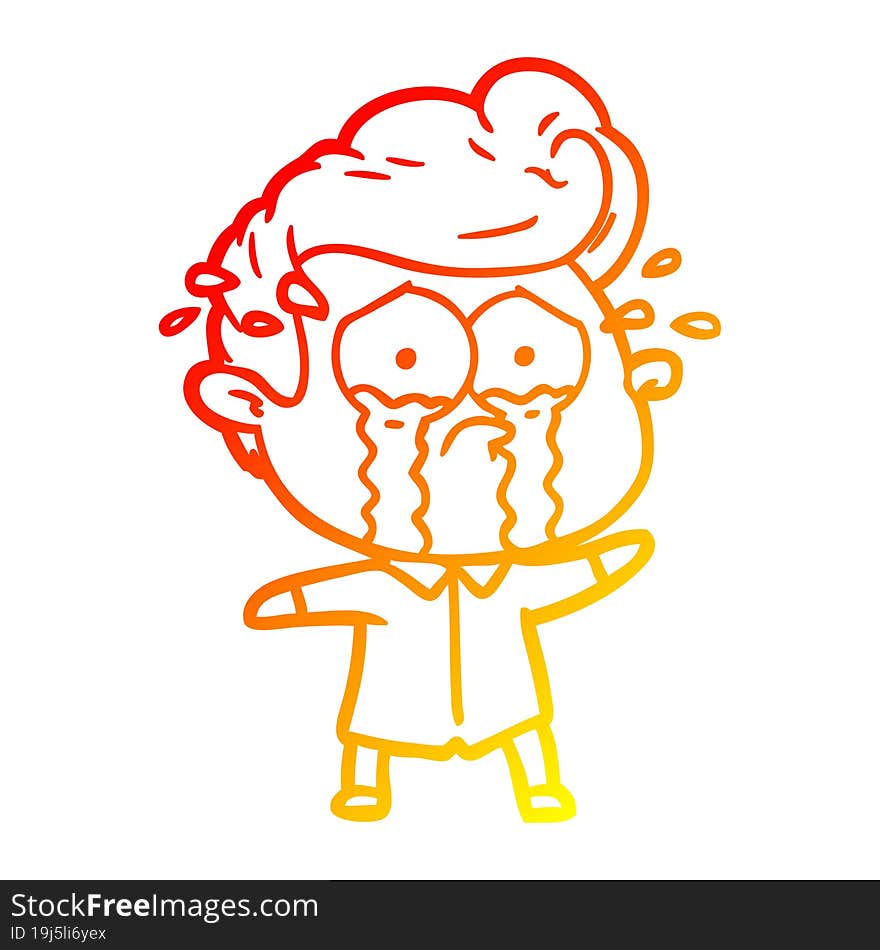 warm gradient line drawing of a cartoon crying man