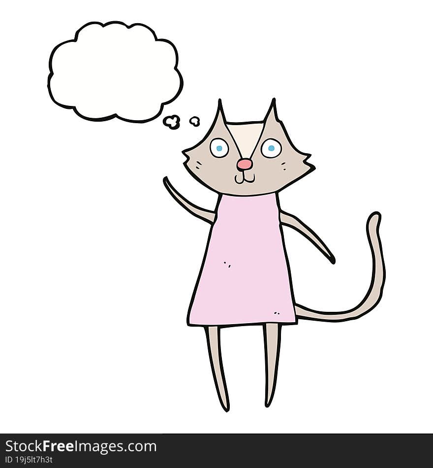 cute cartoon cat waving with thought bubble