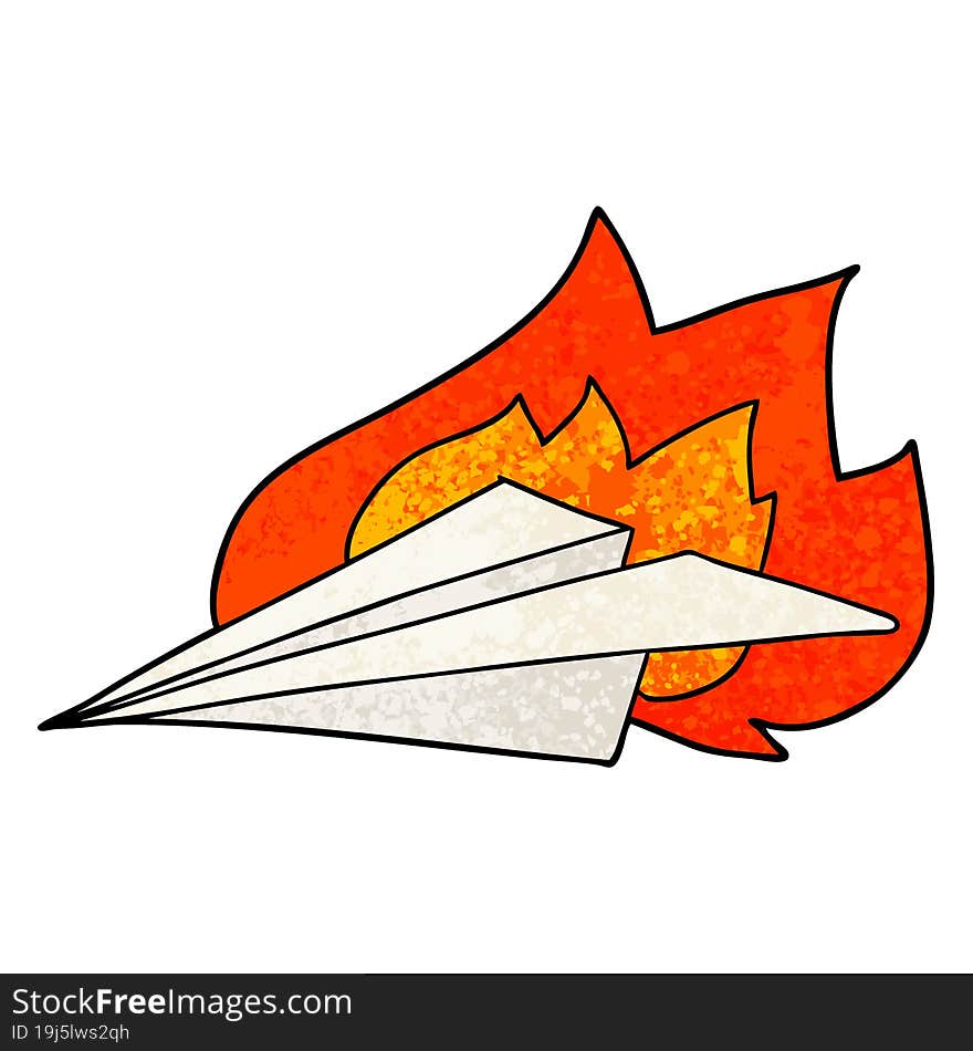 cartoon burning paper airplane. cartoon burning paper airplane