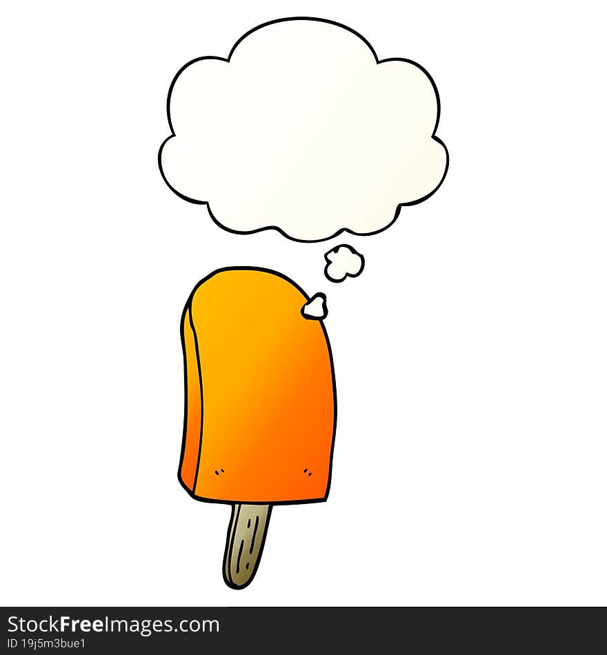 cartoon ice lolly and thought bubble in smooth gradient style