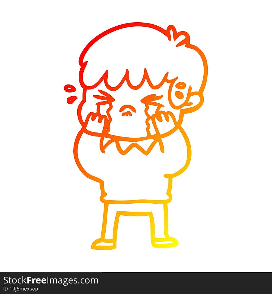 warm gradient line drawing of a cartoon boy crying