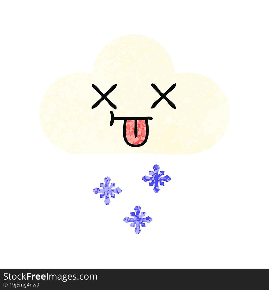 Retro Illustration Style Cartoon Snow Cloud