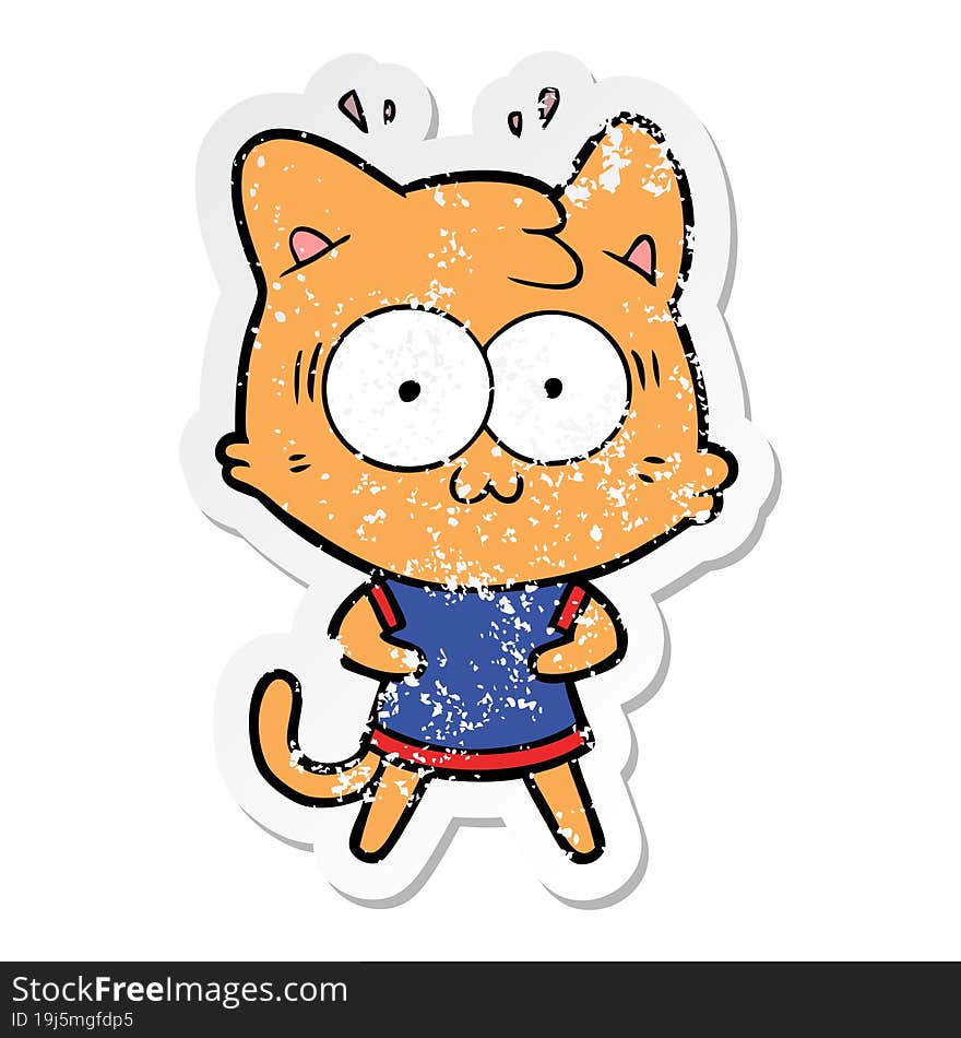 distressed sticker of a cartoon surprised cat