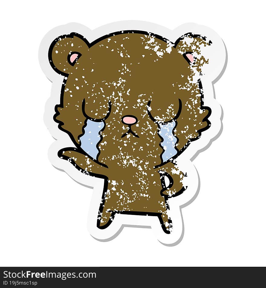 distressed sticker of a crying cartoon bear