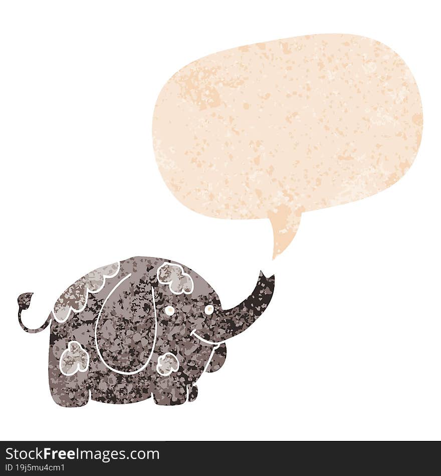 cartoon elephant and speech bubble in retro textured style