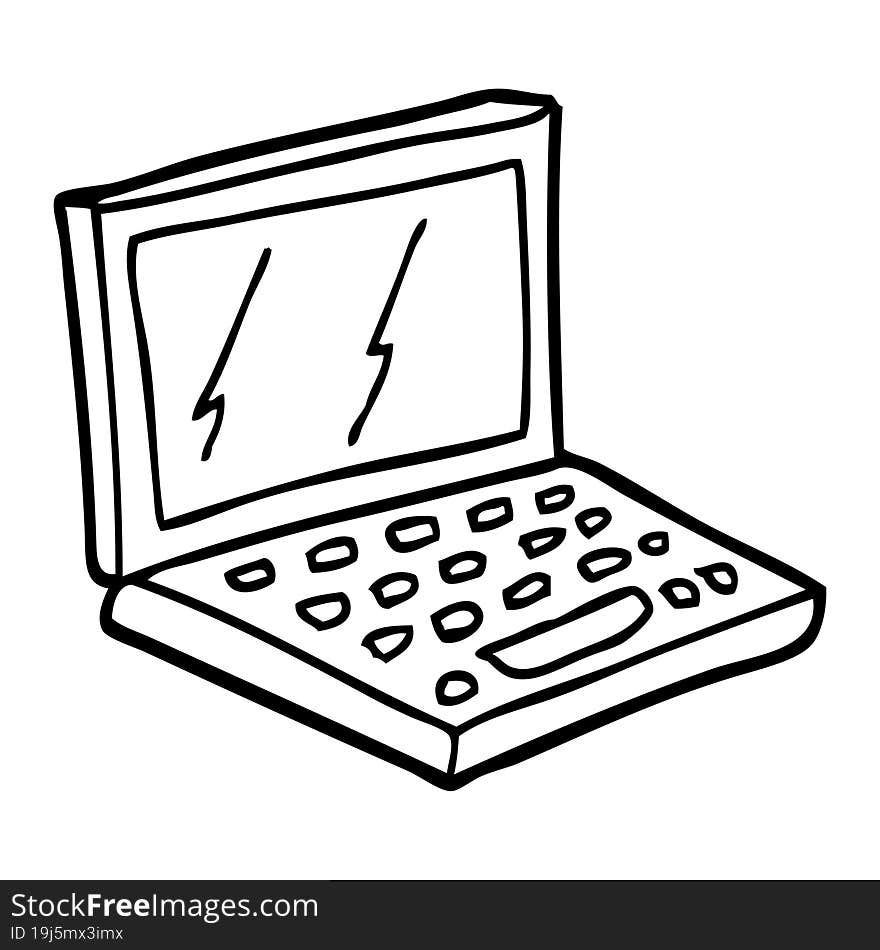 black and white cartoon laptop computer