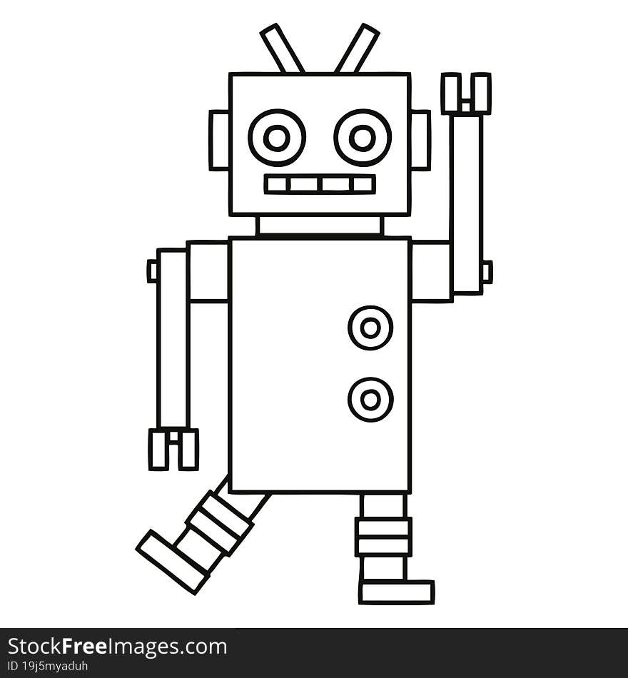 line drawing cartoon dancing robot