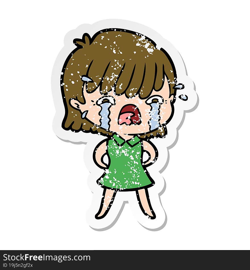 Distressed Sticker Of A Cartoon Girl Crying