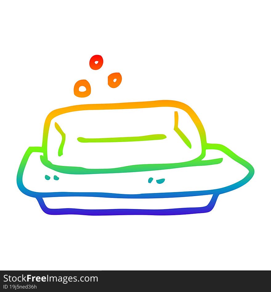 rainbow gradient line drawing of a cartoon soap and dish