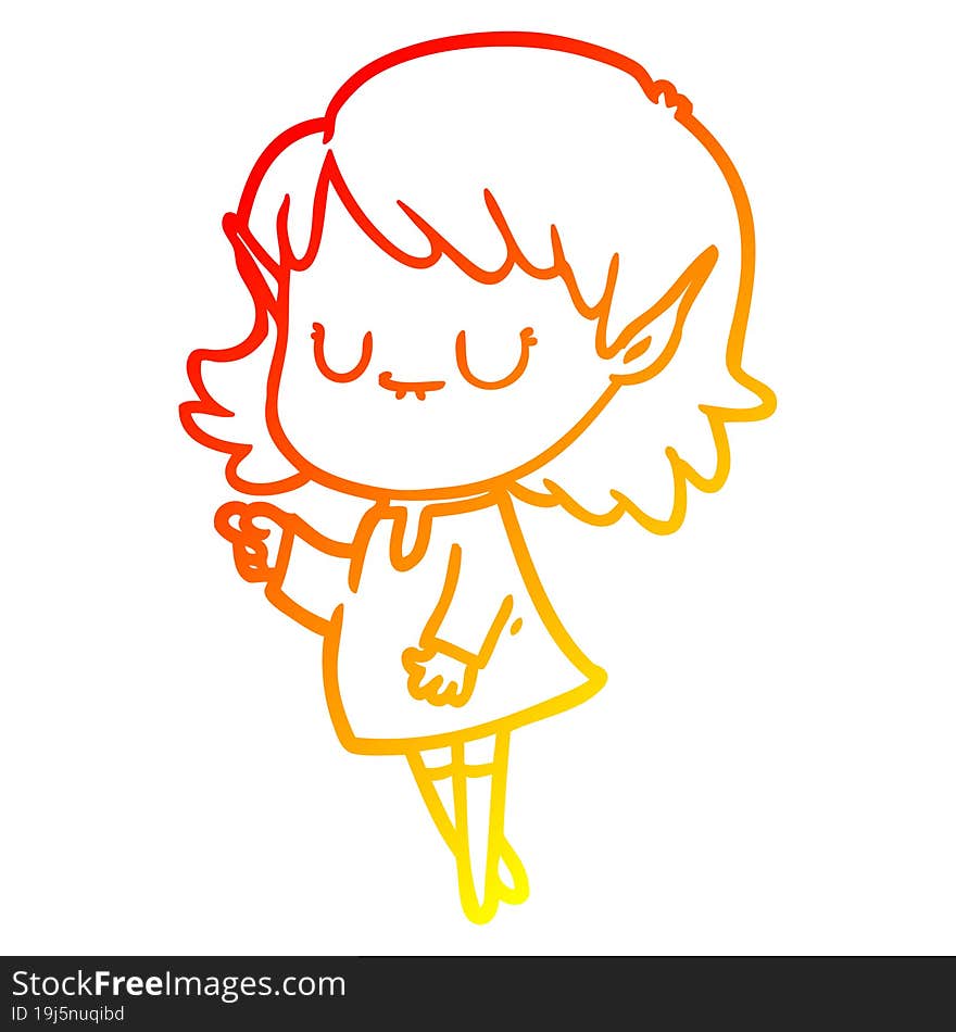 warm gradient line drawing happy cartoon elf girl