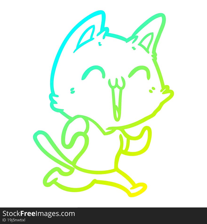 Cold Gradient Line Drawing Happy Cartoon Cat