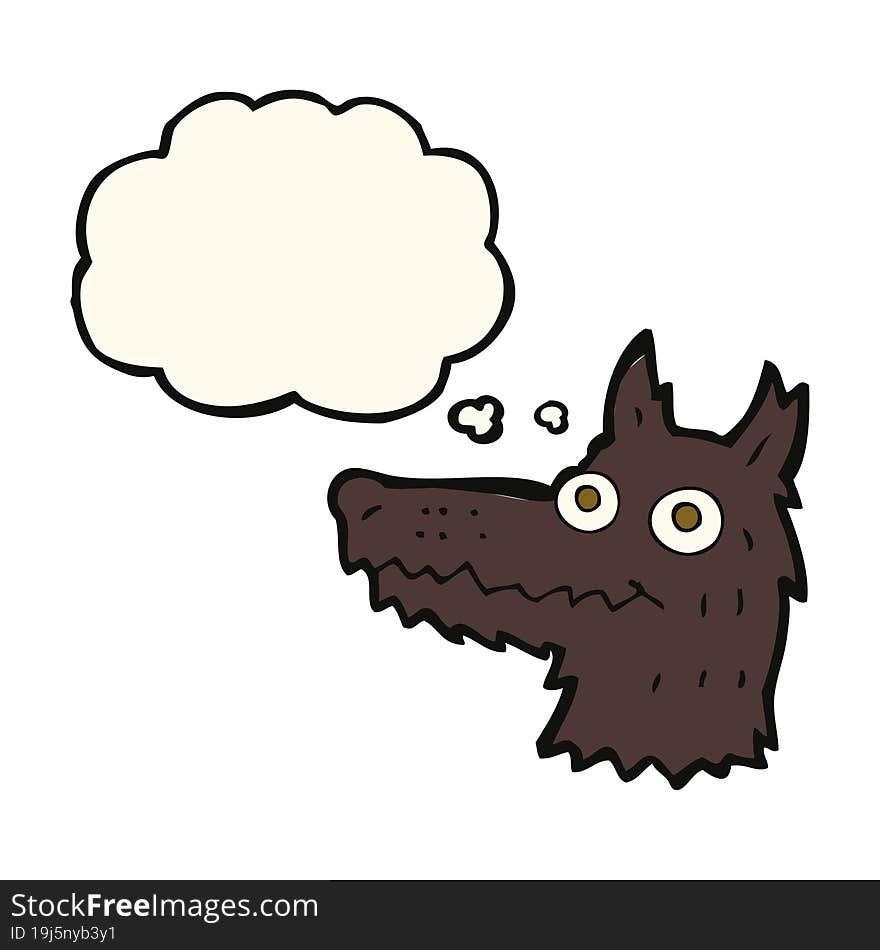 cartoon wolf head with thought bubble