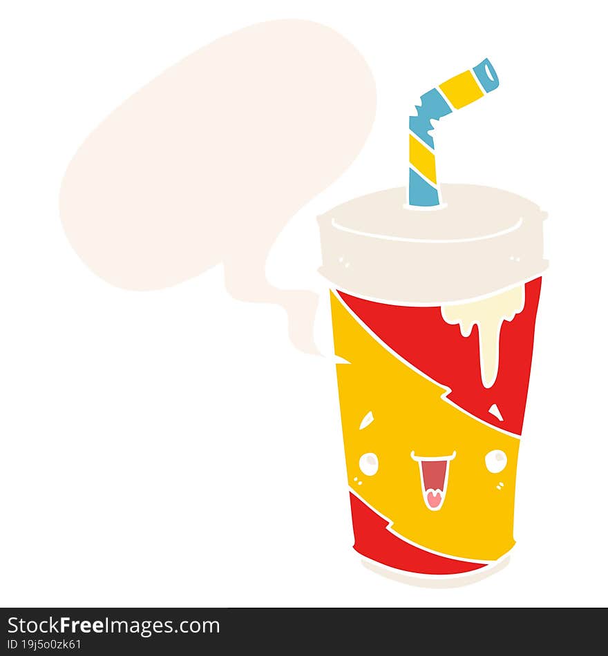 Cartoon Soda Cup And Speech Bubble In Retro Style