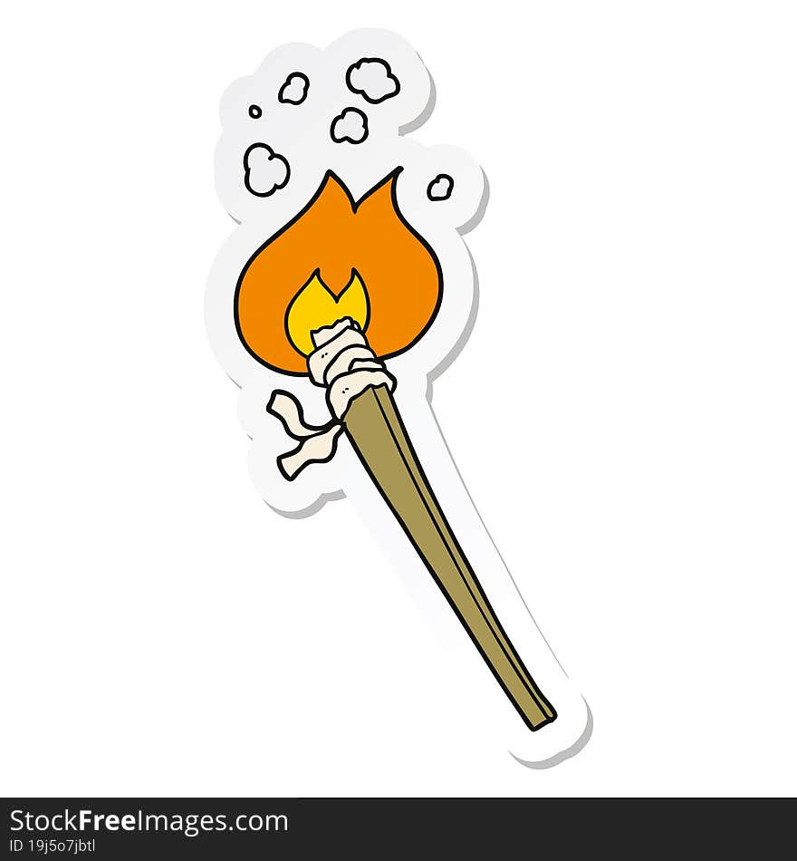 Sticker Of A Cartoon Burning Torch