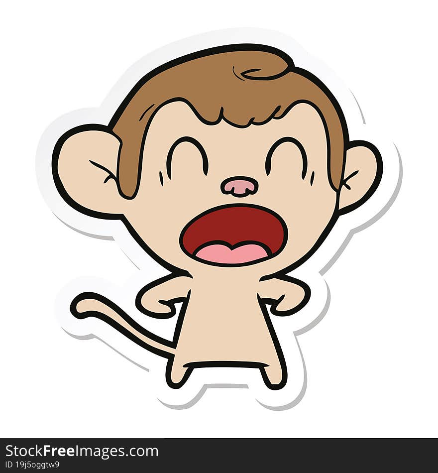 sticker of a shouting cartoon monkey