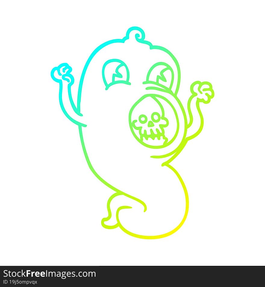 cold gradient line drawing of a cartoon ghost