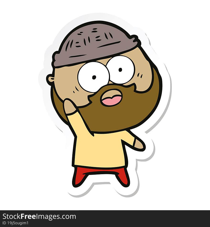 sticker of a cartoon bearded man holding up hand