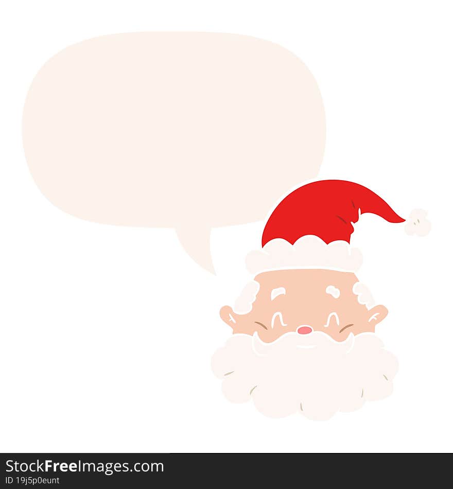 cartoon santa claus face and speech bubble in retro style