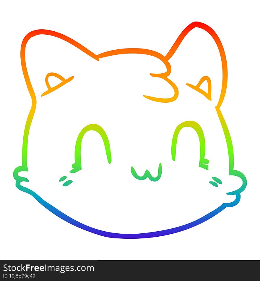 Rainbow Gradient Line Drawing Cartoon Cat Face