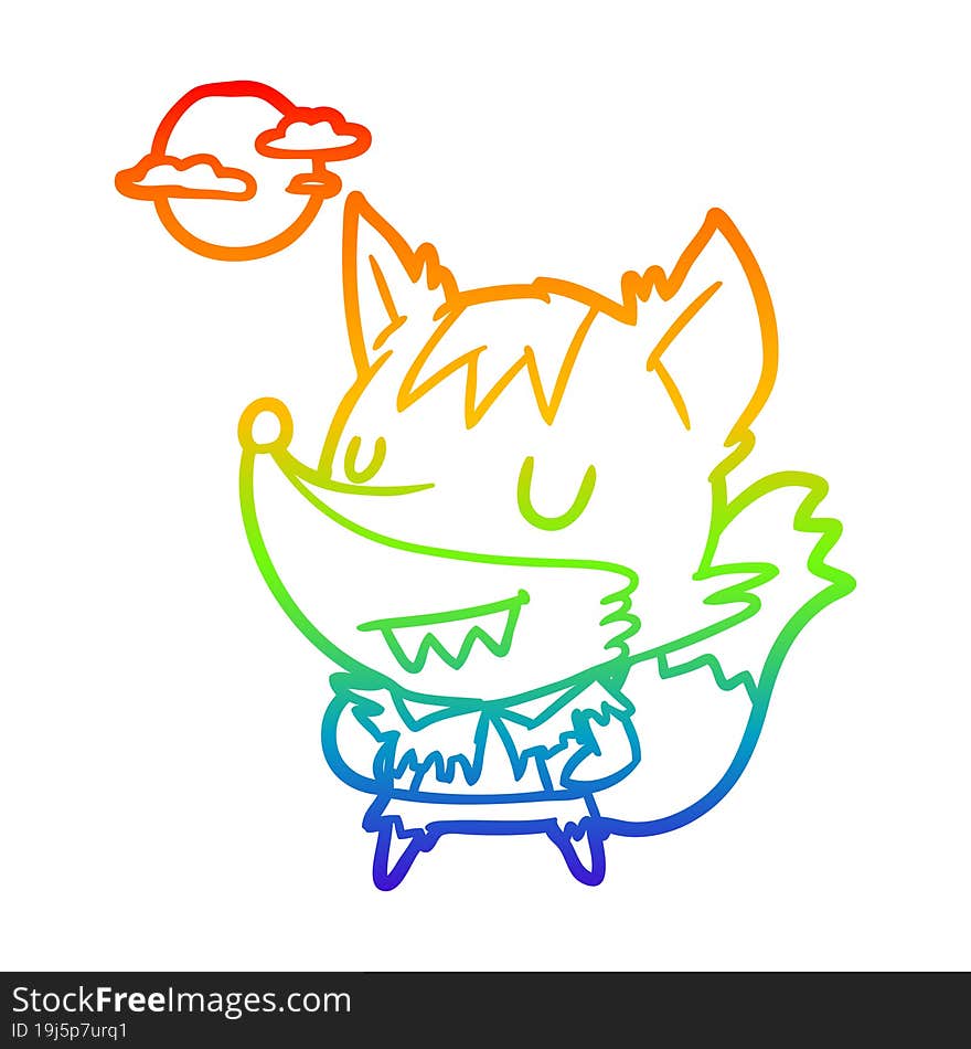 rainbow gradient line drawing of a halloween werewolf