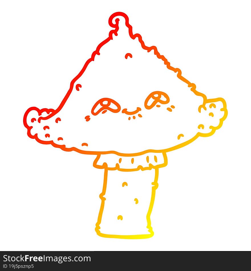 warm gradient line drawing of a cartoon mushroom with face