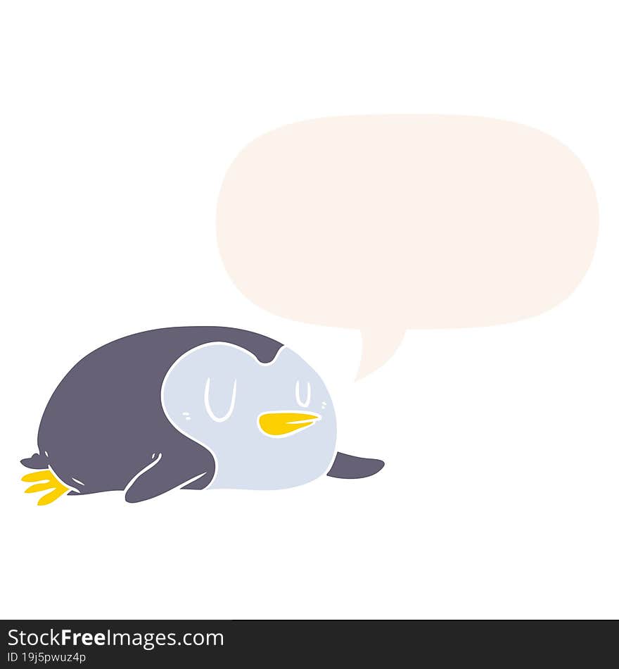 cartoon penguin and speech bubble in retro style