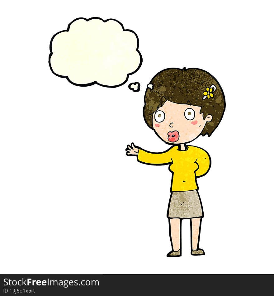 Cartoon Waving Woman With Thought Bubble