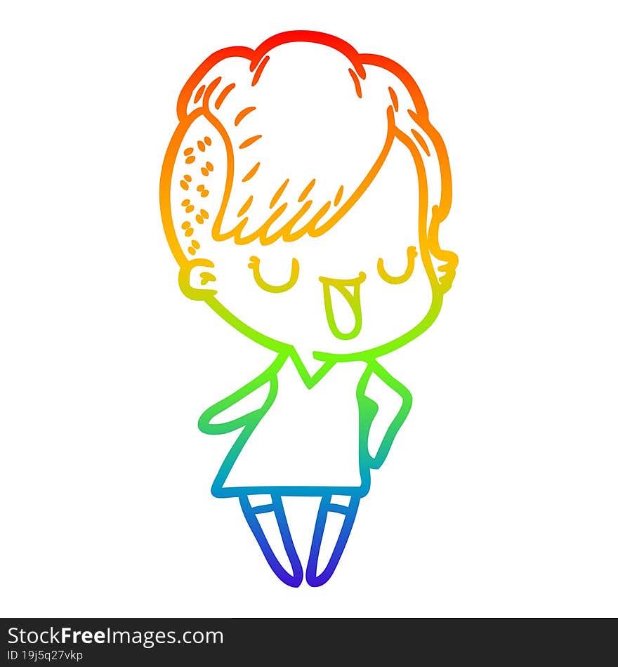 rainbow gradient line drawing cute cartoon girl with hipster haircut