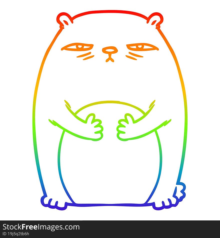 rainbow gradient line drawing cartoon tired annoyed bear