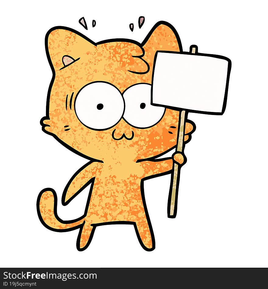 cartoon surprised cat waving sign. cartoon surprised cat waving sign