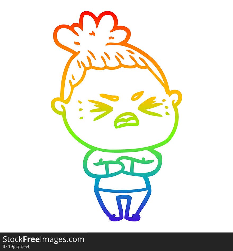 rainbow gradient line drawing cartoon angry woman