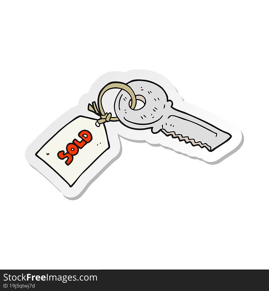 sticker of a cartoon key with sold tag