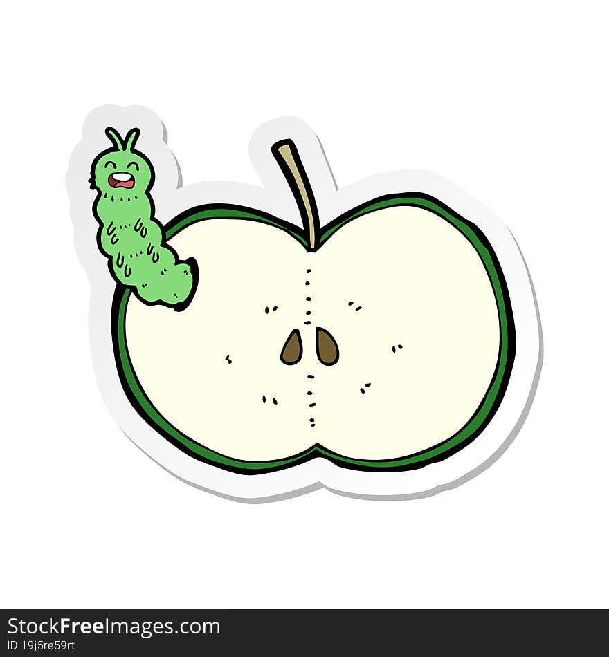 sticker of a cartoon bug eating apple