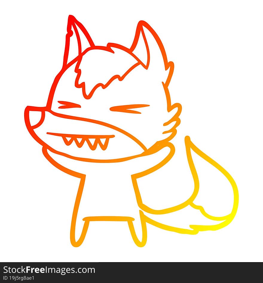 warm gradient line drawing of a angry wolf cartoon