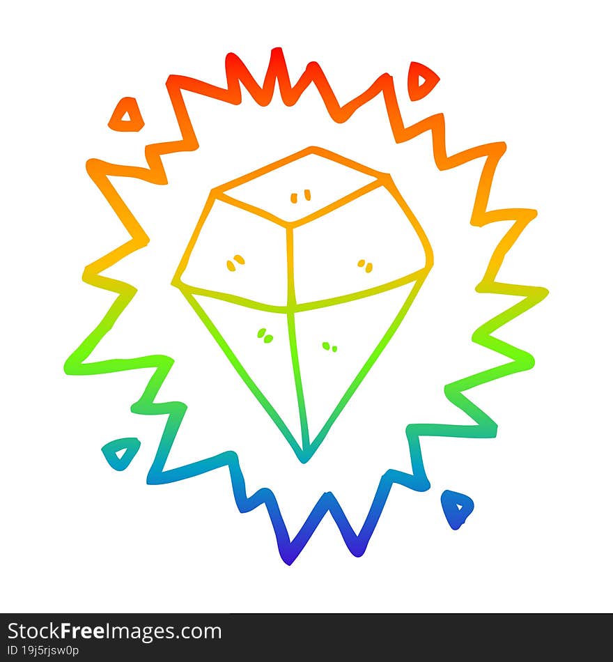 rainbow gradient line drawing of a cartoon shining crystal