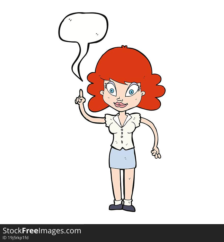 cartoon happy woman with idea with speech bubble