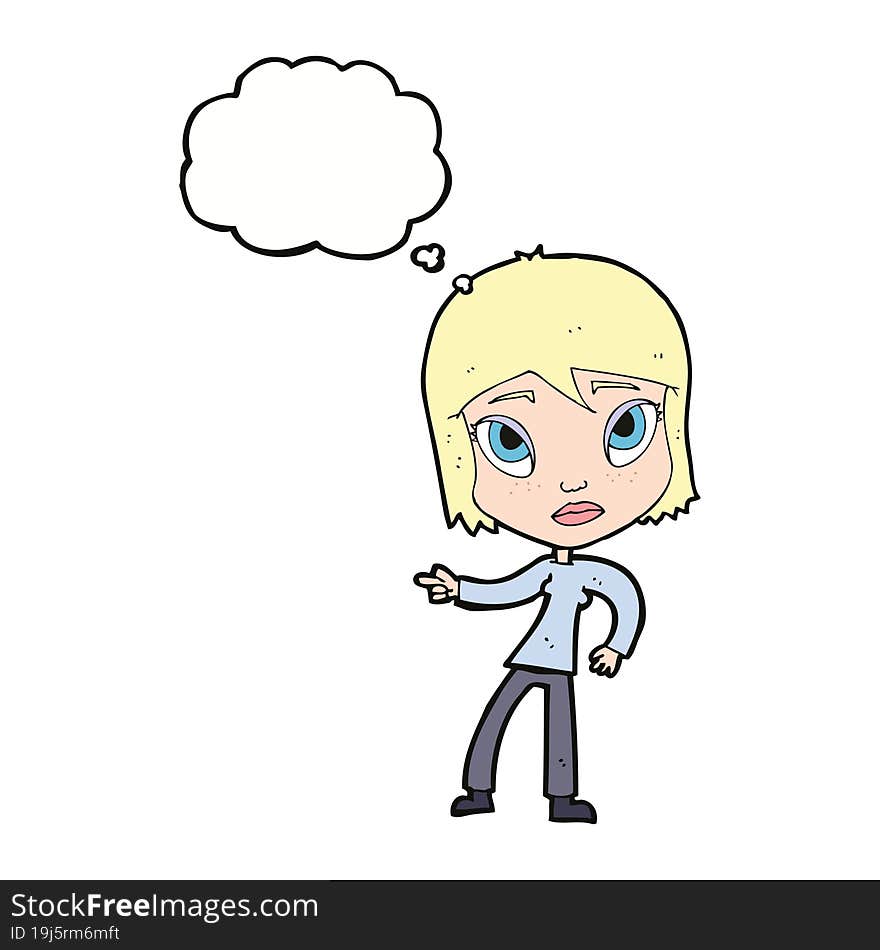 Cartoon Pointing Woman With Thought Bubble