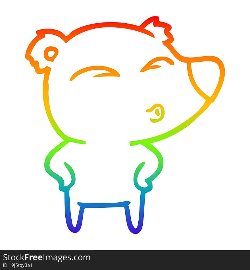 rainbow gradient line drawing cartoon whistling bear