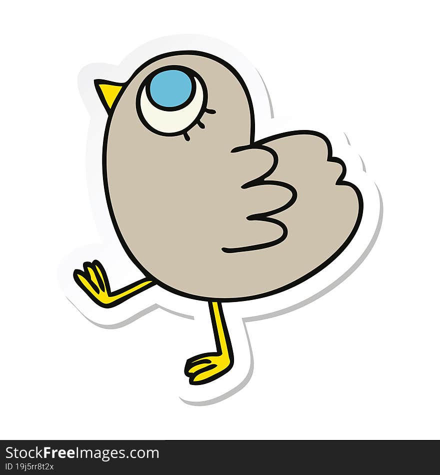 Sticker Of A Quirky Hand Drawn Cartoon Yellow Bird