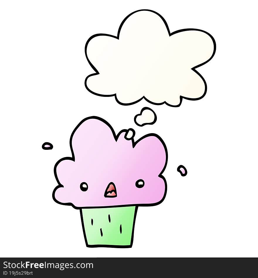 cartoon cupcake with thought bubble in smooth gradient style