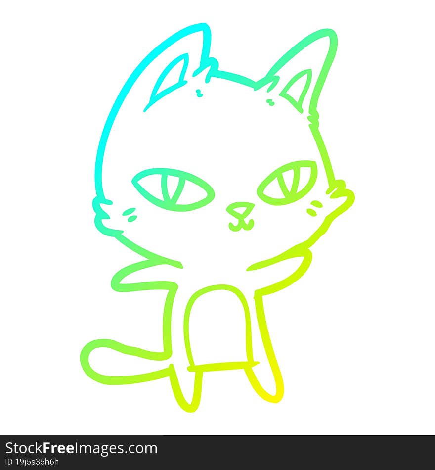 cold gradient line drawing cartoon cat staring