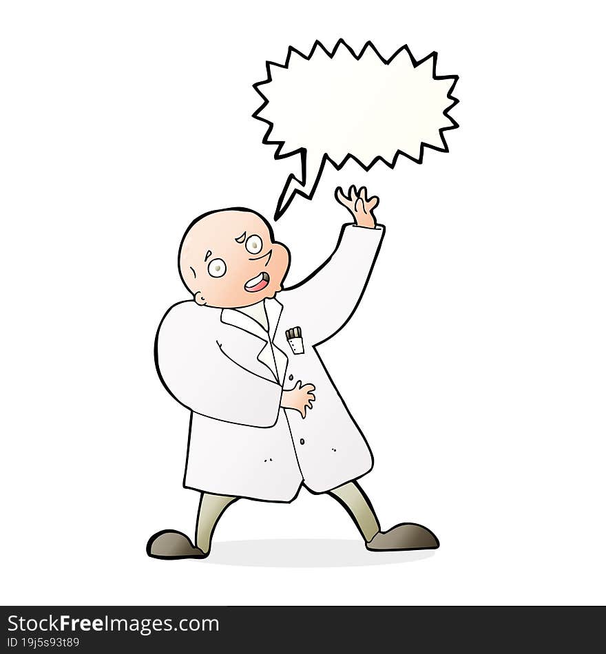 cartoon mad scientist with speech bubble