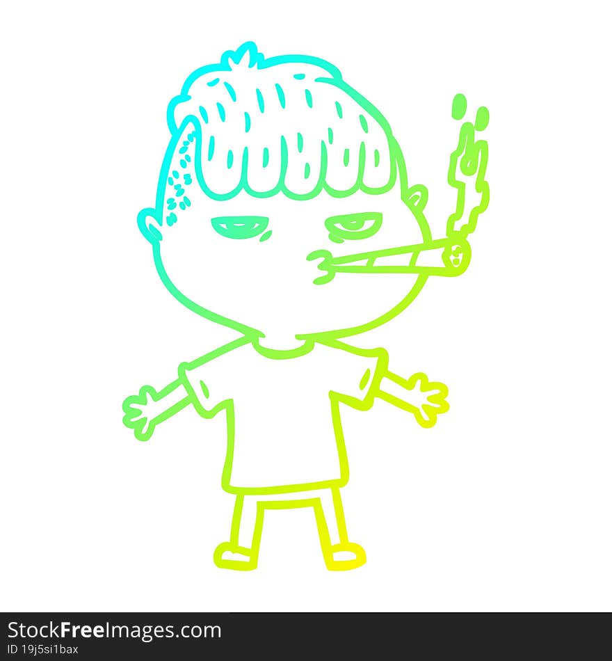 cold gradient line drawing cartoon man smoking