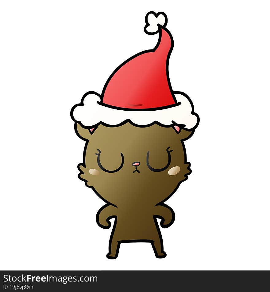 peaceful gradient cartoon of a bear wearing santa hat