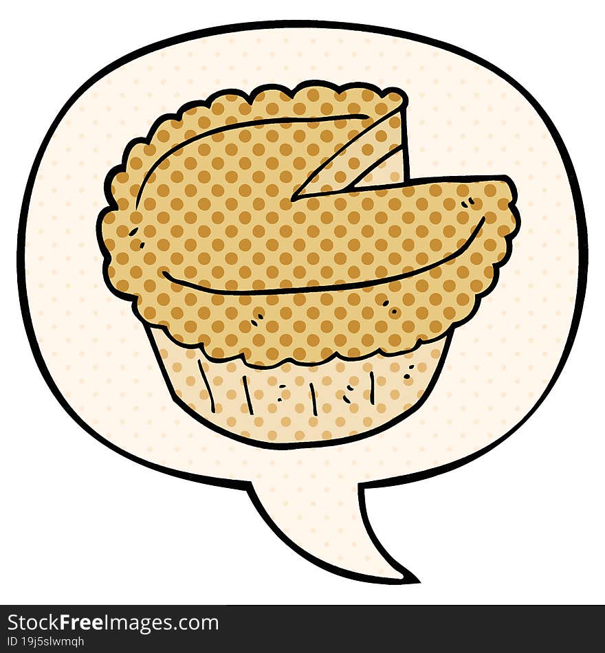 cartoon pie and speech bubble in comic book style